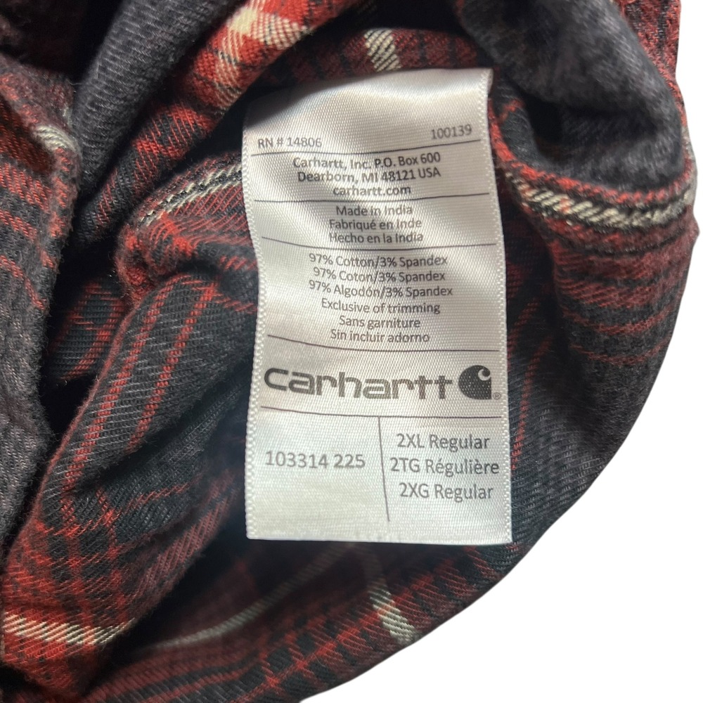 Carhartt Mens 2XL Relaxed Fit Rugged Flex Plaid Flannel Shirt Red Grey - Picture 4 of 7